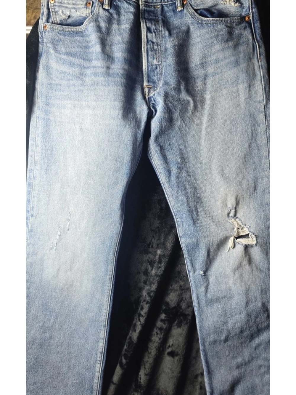 Light Wash Distressed Jeans - Blue - Picture 2 of 7